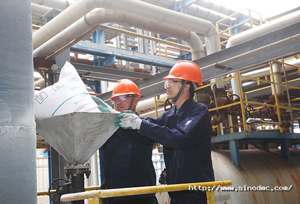 生物燃料車間員工在加催化劑